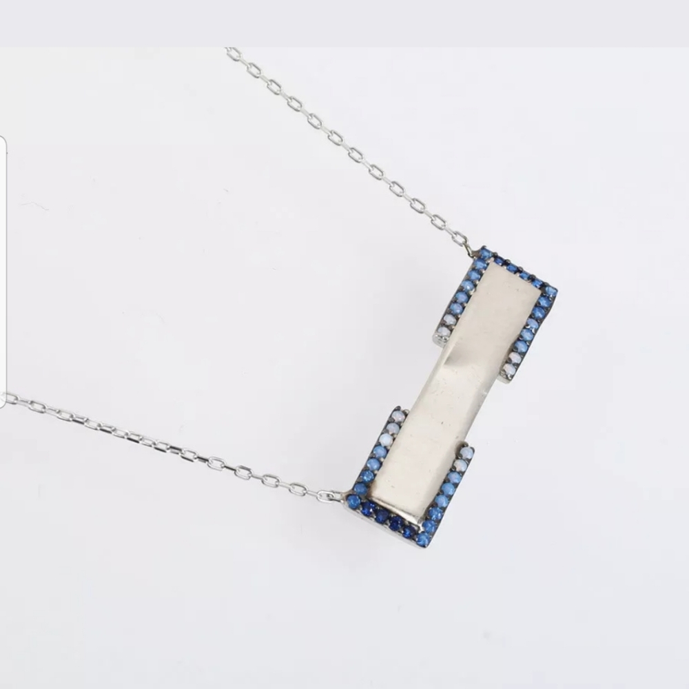 Sterling bar & sapphire/topaz engraveable necklace - Picture 3 of 4